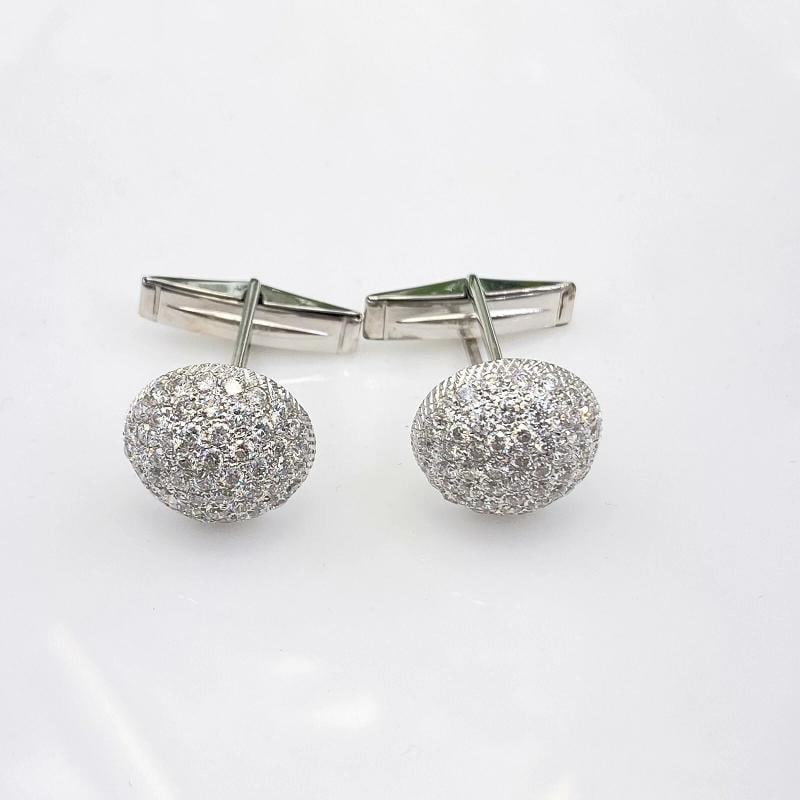Pave Round Diamonds Domed Circle Cuff Links in 14kt White Gold - 5