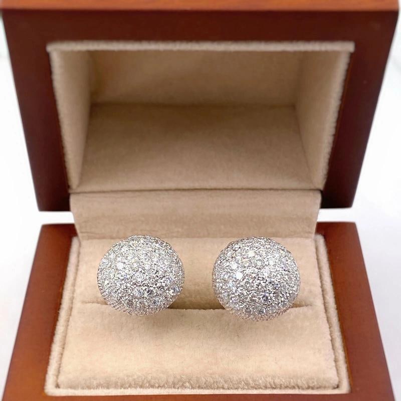 Pave Round Diamonds Domed Circle Cuff Links in 14kt White Gold - 7