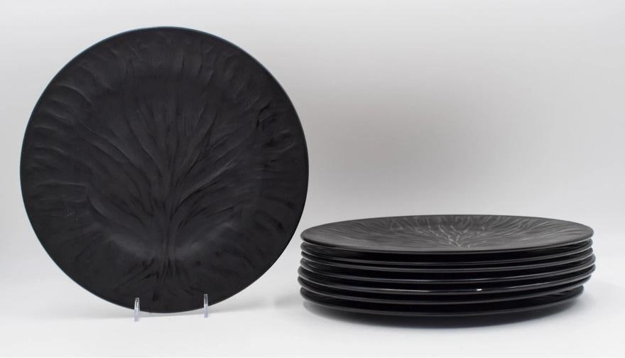 Set of 8 Lalique Algues Noir (Tree of Life) Black Art Glass Charger Plates 11 In - 2