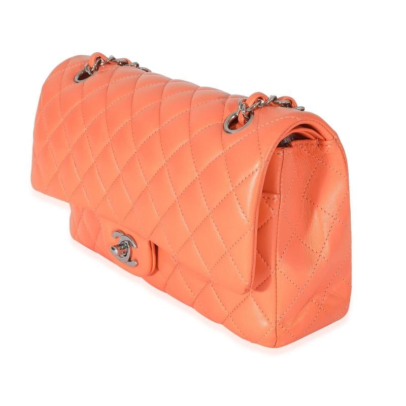 Chanel Orange Quilted Lambskin Medium Classic Double Flap Bag - 3