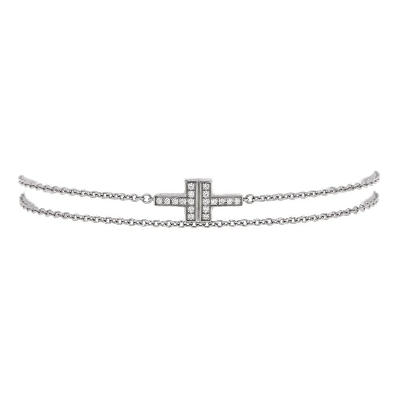 Tiffany & Co. T Double Chain Bracelet 18K White Gold and Diamonds Small: Condition: Pre-owned - Good,Brand: Tiffany & Co.,Main Stone: Diamond,Metal: 18K White Gold,Metal Purity: 18K,Style: Chain,Type: Bracelet,Color: White Gold,Material: 18K White Gold, Diamond