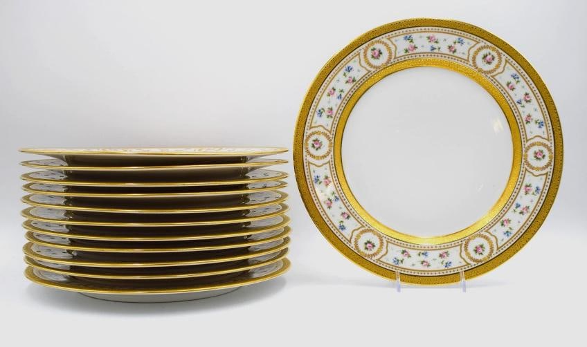 12 Large 11 Inch Hand Painted Limoges Wm. Guerin Dwyer Plates, Circa 1940 - 2