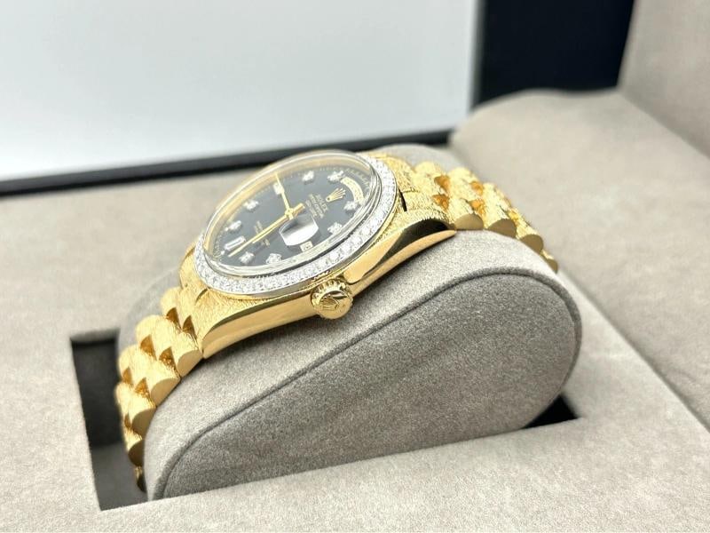Rolex Day Date President Bark 1803 Black Diamond Dial Diamond Bezel 18K Gold - 3