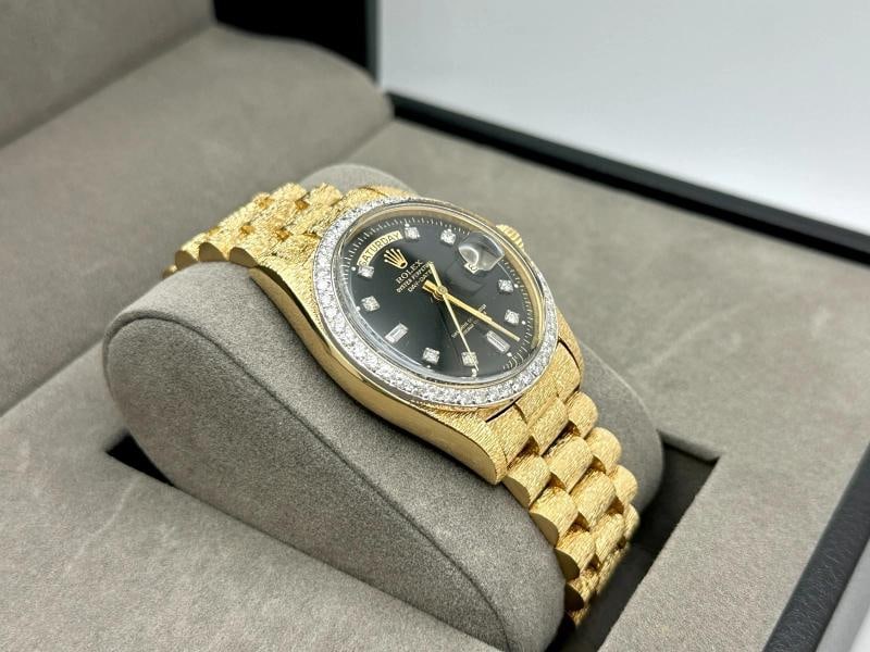 Rolex Day Date President Bark 1803 Black Diamond Dial Diamond Bezel 18K Gold - 6