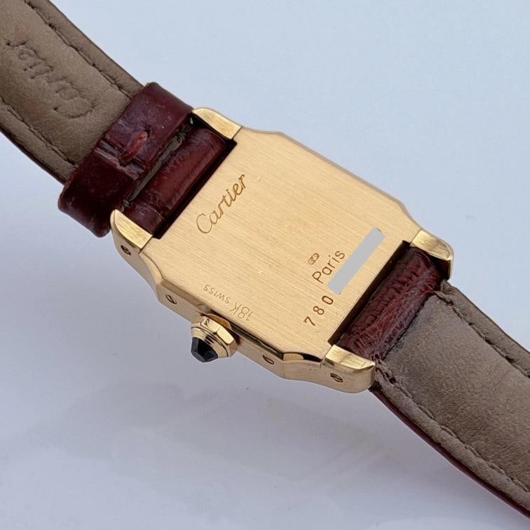 Vintage Cartier Santos Dumont Ladies 78098 White Dial 18k Yellow Gold Box Papers - 11