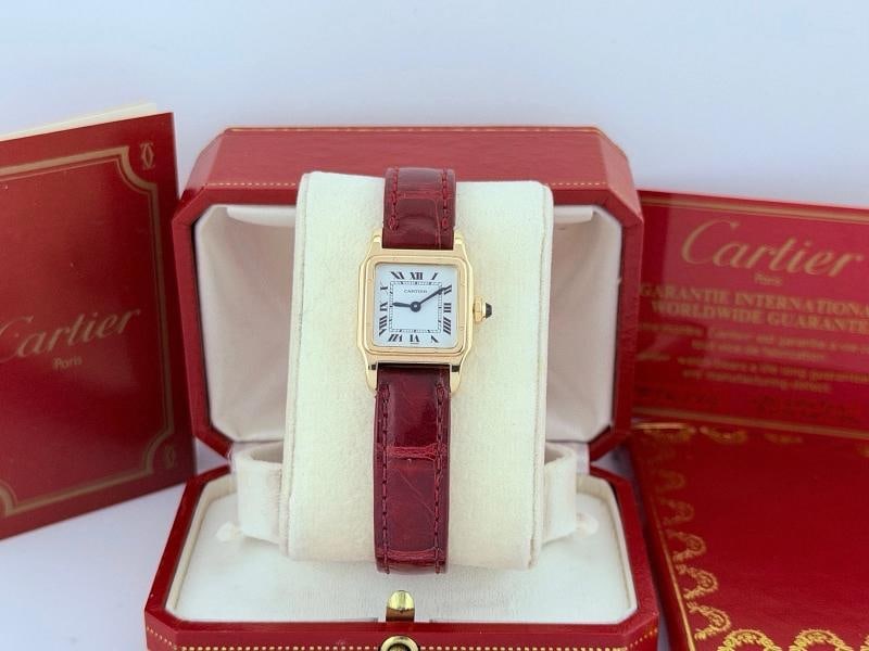 Vintage Cartier Santos Dumont Ladies 78098 White Dial 18k Yellow Gold Box Papers - 6