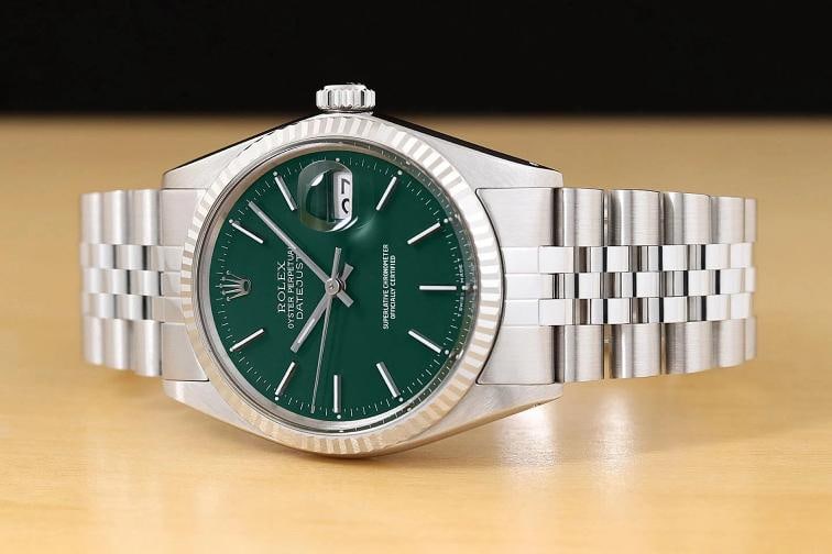 ROLEX MENS DATEJUST 16014 GREEN DIAL 18K GOLD STEEL WATCH w/ JUBILEE BRACELET - 2