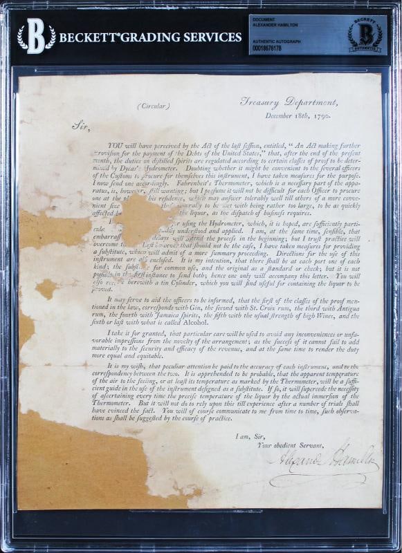Alexander Hamilton Authentic Signed 8x9.75 1790 US Treasury Broadside BAS Slab: Condition: Used: An item that has been used previously.,Autograph Authentication: Beckett,Original/Reproduction: Original,PRODUCT_COA: Beckett,PRODUCT_SIGNED_BY_NAME: Alexander Hamilton,Country of