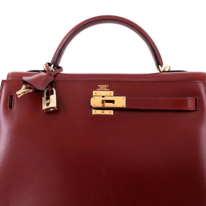 Hermes Kelly Handbag Red Box Calf with Gold Hardware 32 - 5