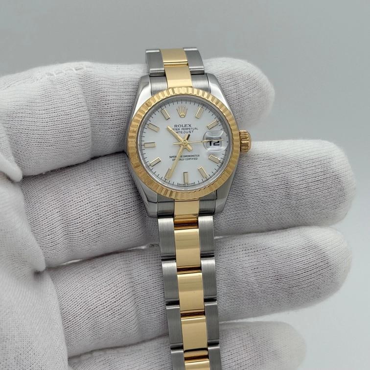 Rolex Ladies Datejust 179173 26mm White Dial 18k Gold Stainless Steel Box Papers - 2