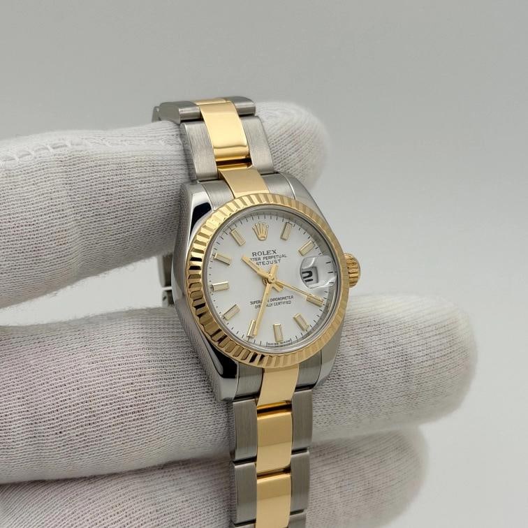 Rolex Ladies Datejust 179173 26mm White Dial 18k Gold Stainless Steel Box Papers - 3
