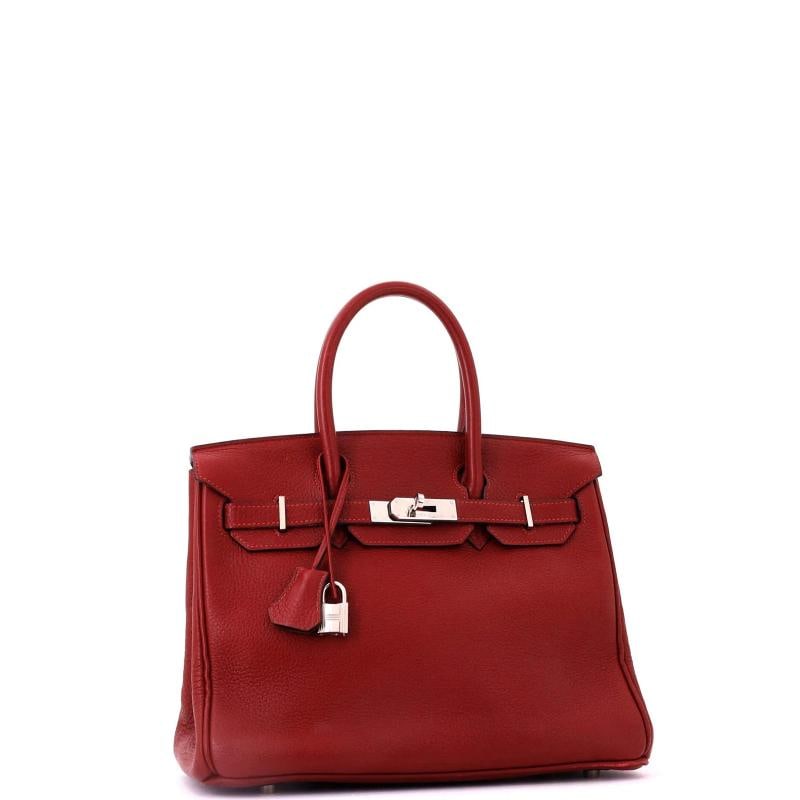 Hermes Birkin Handbag Red Clemence with Palladium Hardware 30 - 3