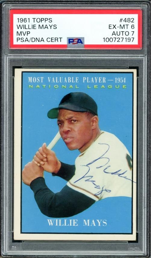 Willie Mays Signed 1961 Topps Card 482 Giants Vintage Sig PSA/DNA #100727197 (1 of 2)