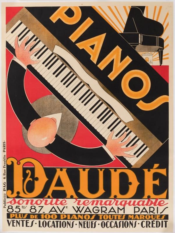 Original Vintage Poster - Piano Daude - Music Instrument - Musician - Paris 1926 (1 of 4)