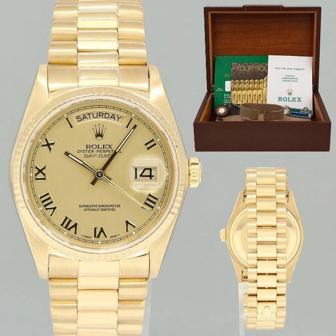 PAPERS MINT Rolex President Day-Date Champagne Roman 18038 Quickset Gold Watch: Condition: Pre-owned - Excellent,Brand: Rolex,Department: Men,Type: Wristwatch,Country of Origin: Switzerland