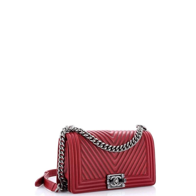 Chanel Boy Flap Bag Chevron Calfskin with Micro Chain Detail Old Medium - 2