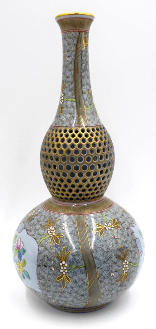 Rare Herend Pierced Hand Painted Gourd Shape Vase - 5