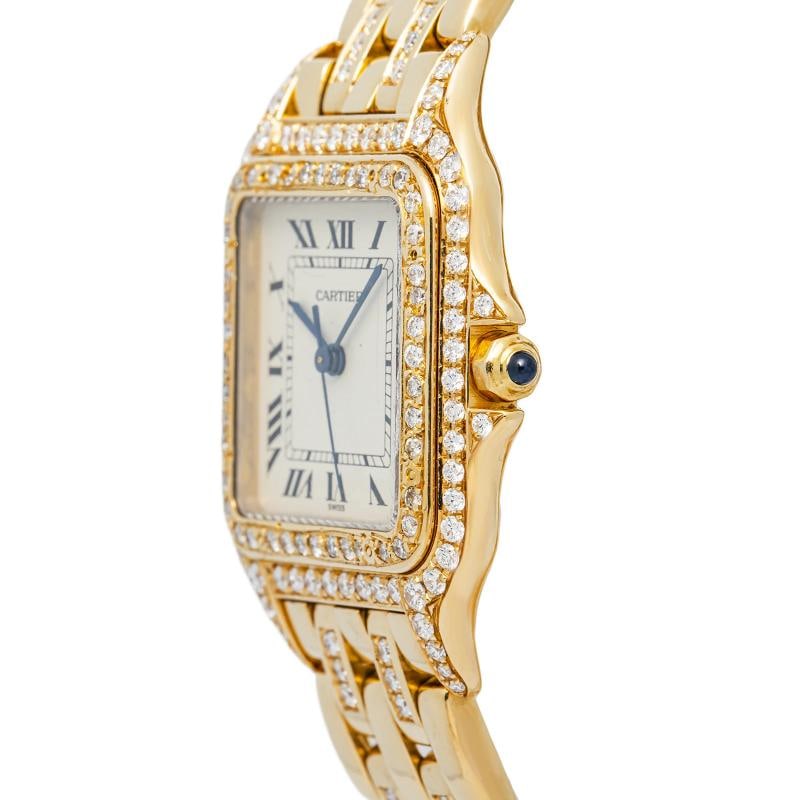 Cartier Panthere Diamond Bezel 18k YG Cream Dial Quartz Women's Watch 28mm - 3
