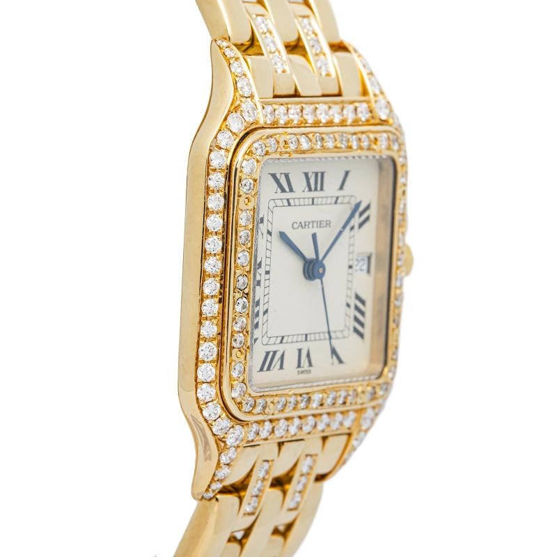Cartier Panthere Diamond Bezel 18k YG Cream Dial Quartz Women's Watch 28mm - 4
