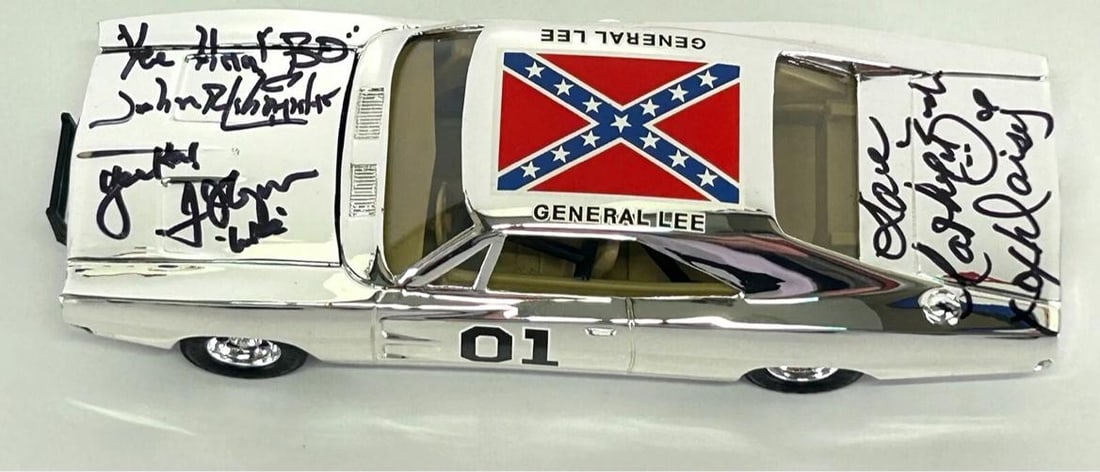 WOPAT BACH SCHNEIDER 1:25 Signed Chrome General Lee Dukes of Hazzard Car JSA COA - 7