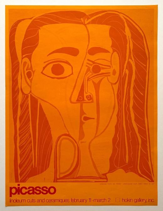 PABLO PICASSO RARE 1970 MCM LITHOGRAPH PRINT EXHIBIT POSTER " TETE FEME " 1962 - 10