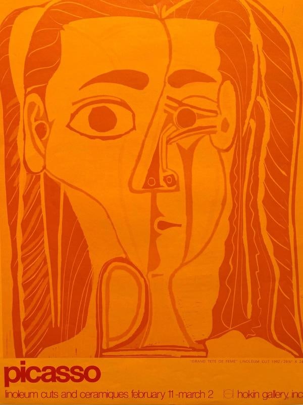 PABLO PICASSO RARE 1970 MCM LITHOGRAPH PRINT EXHIBIT POSTER " TETE FEME " 1962 - 6