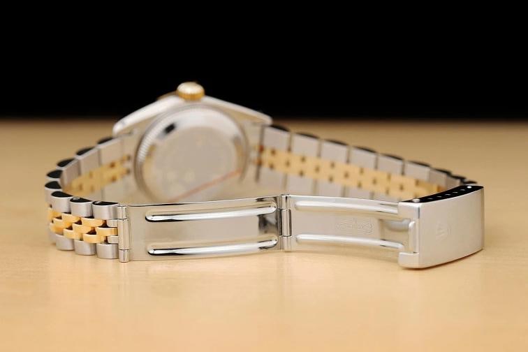 ROLEX LADIES DATEJUST 69173 PINK MOTHER OF PEARL ROMAN DIAL 18K GOLD STEEL WATCH - 10
