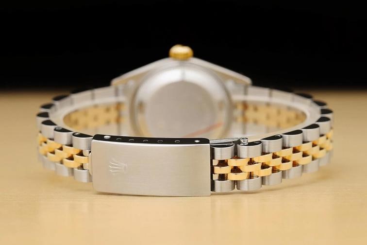 ROLEX LADIES DATEJUST 69173 PINK MOTHER OF PEARL ROMAN DIAL 18K GOLD STEEL WATCH - 6