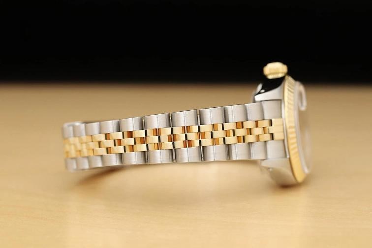 ROLEX LADIES DATEJUST 69173 PINK MOTHER OF PEARL ROMAN DIAL 18K GOLD STEEL WATCH - 8