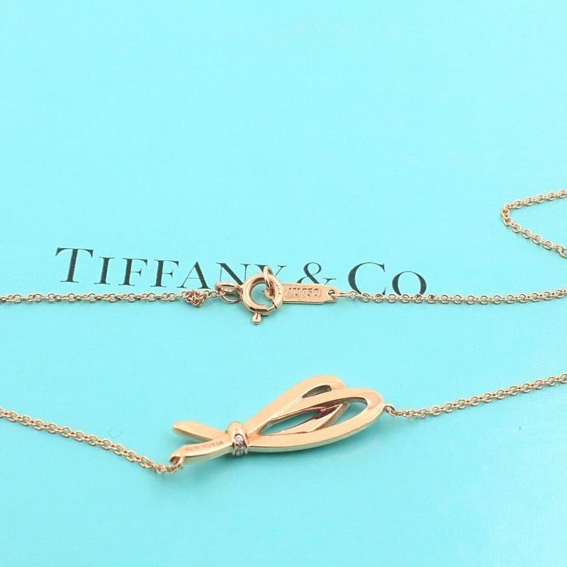 Tiffany & Co. Rose Gold Diamond Bow Pendant 18K - 6