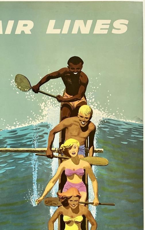 Original Vintage Poster UNITED AIR LINES HAWAII Airline Travel Galli LINEN - 3