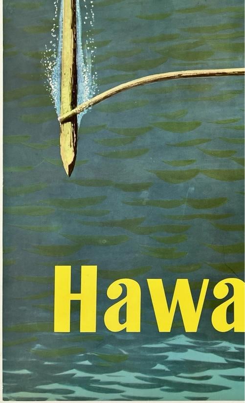 Original Vintage Poster UNITED AIR LINES HAWAII Airline Travel Galli LINEN - 4