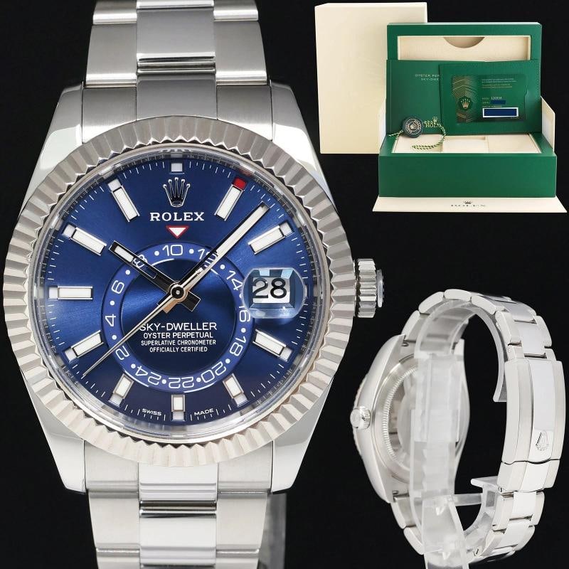 2022 NEW PAPERS Rolex Sky-Dweller Stainless White Gold Blue 326934 42mm Watch: Condition: Pre-owned - Excellent,Reference Number: 326934,Model: Rolex Sky-Dweller,Dial Color: Blue,Case Material: Stainless Steel,Case Size: 42 mm,Brand: Rolex,Department: Men,Type: Wristwatch,Countr
