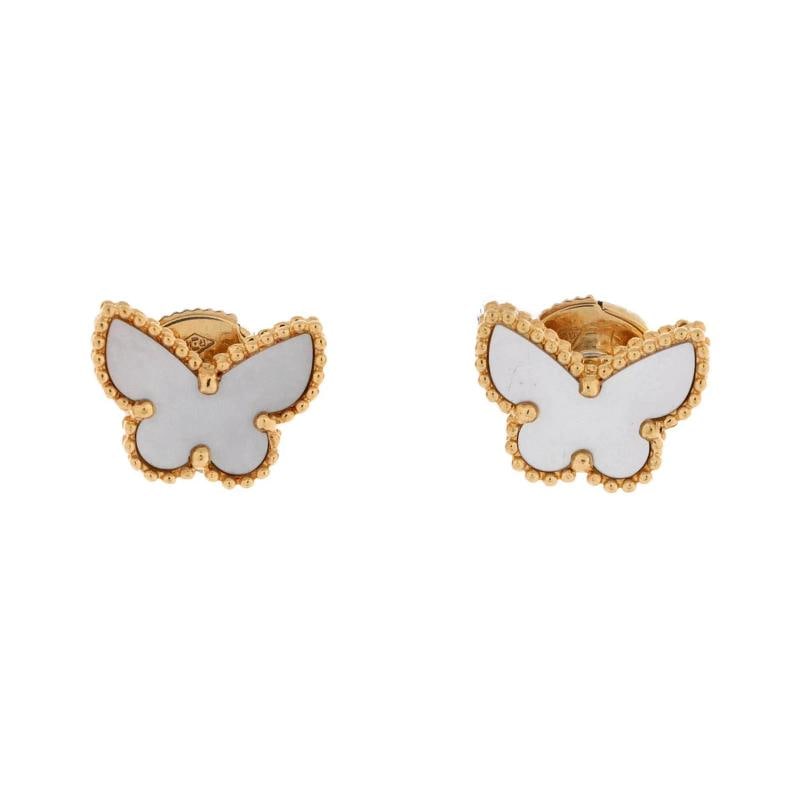 Van Cleef & Arpels Sweet Alhambra Butterfly Stud Earrings 18K Yellow Gold: Condition: Pre-owned - Good,Brand: Van Cleef & Arpels,Main Stone: Unknown,Metal: 18K Yellow Gold,Metal Purity: 18K,Style: Stud,Type: Earrings,Color: Yellow Gold,Material: 18K Yellow Gold, Mother Of