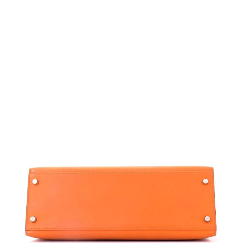 Hermes Kelly Handbag Orange Box Calf with Palladium Hardware 32 - 5