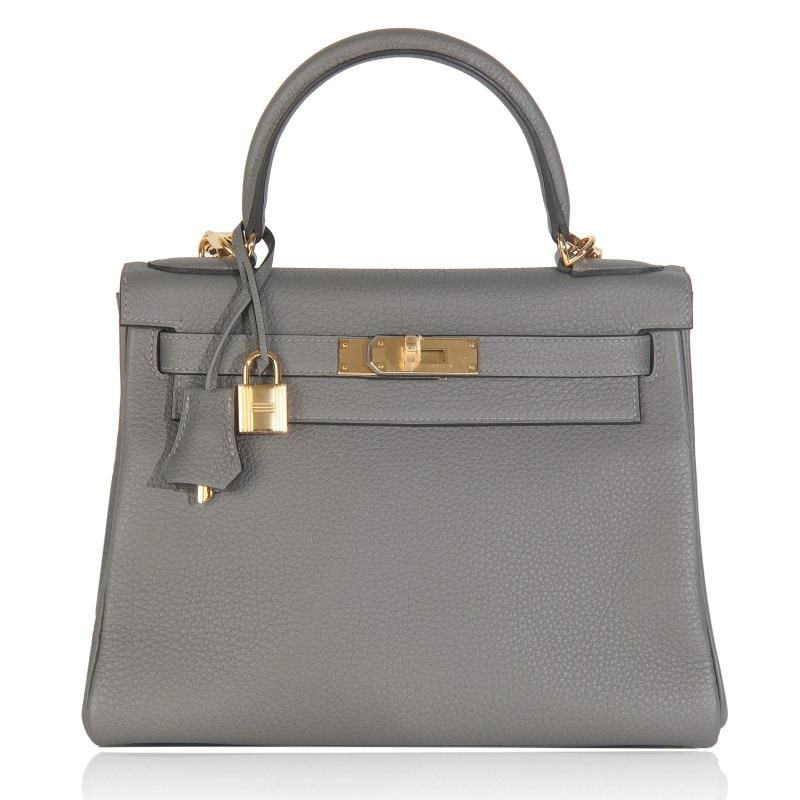 HermÃƒÂ¨s Etain Clemence Retourne Kelly 28 GHW: Condition: Pre-owned - Good,Country of Origin: France,Dimensions: 10.5 x 8 x 4.5,Handbag Accessories: Box;Clochette;Dustbag;Lock;Key;Removable Straps,Bag Width: 10.5 in,Bag Depth: 4.5 in,Bag Height: