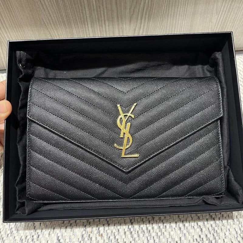 YSL Saint Laurent Monogram Large Wallet on Chain in Black Grained Leather - 11