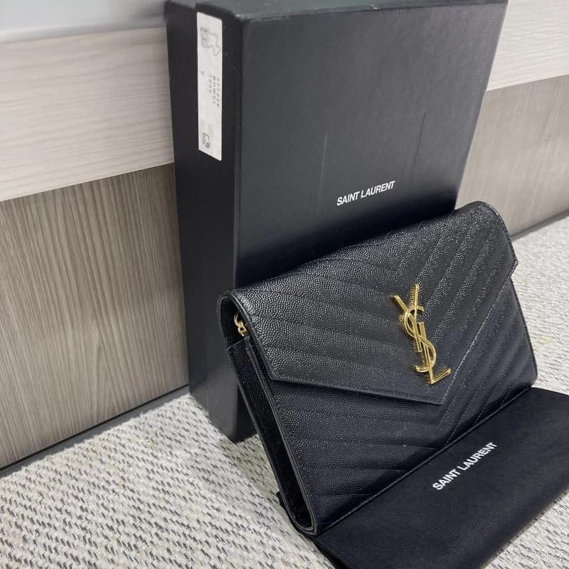 YSL Saint Laurent Monogram Large Wallet on Chain in Black Grained Leather - 2