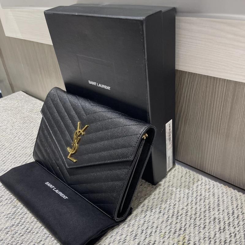 YSL Saint Laurent Monogram Large Wallet on Chain in Black Grained Leather - 3