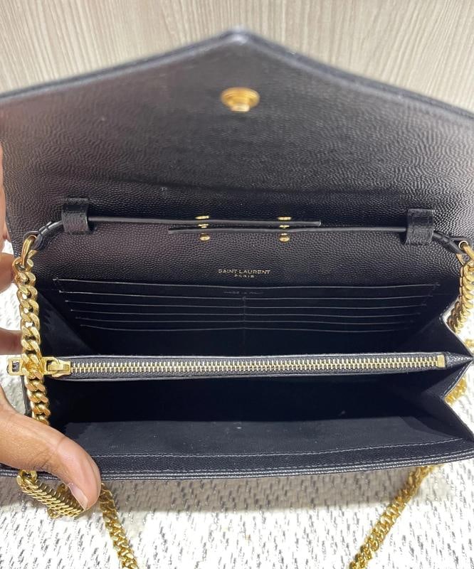 YSL Saint Laurent Monogram Large Wallet on Chain in Black Grained Leather - 4
