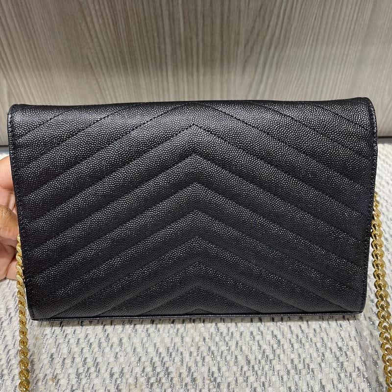 YSL Saint Laurent Monogram Large Wallet on Chain in Black Grained Leather - 6