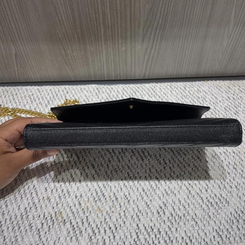 YSL Saint Laurent Monogram Large Wallet on Chain in Black Grained Leather - 7