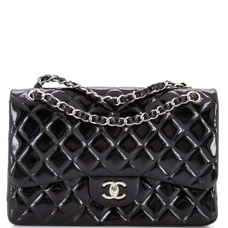 Chanel Classic Double Flap Bag Quilted Patent Jumbo: Condition: Pre-owned - Good,Brand: Chanel,Exterior Material: Patent Leather,Style: Shoulder Bags,Exterior Color: Black,Department: Women,Size: Jumbo,Accessories: Authenticity CardEstimated Retail Pric