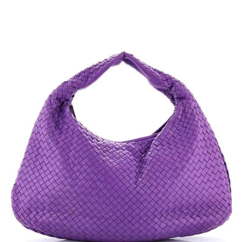 Bottega Veneta Veneta Hobo Intrecciato Nappa Large: Measurements: Handle Drop 6", Height 13", Width 18.5", Depth 2", Strap Drop None" . Condition: Pre-owned - Good,Brand: Bottega Veneta,Exterior Material: Leather,Style: Hobos,Exterior Color: Purple,Dep
