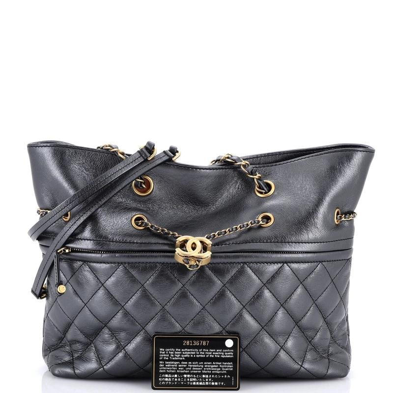 Chanel Front Zip CC Drawstring Chain Tote Quilted Calfskin Medium - 2