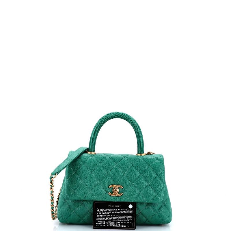 Chanel Coco Top Handle Bag Quilted Caviar with Lizard Embossed Handle Mini - 2