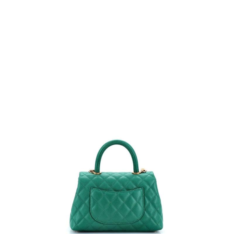 Chanel Coco Top Handle Bag Quilted Caviar with Lizard Embossed Handle Mini - 4