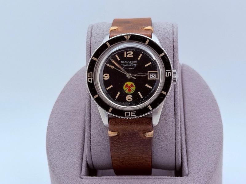 Vintage Blancpain Fifty Fathoms Aqua Lung No Radiation Bakelite Bezel Steel: Model: Vintage Blancpain Fifty Fathoms Aqua Lung No Radiation Bakelite Bezel 37mm Steel Serial: 201*** Year: 1960s-1970's Model: Vintage Blancpain Fifty Fathoms Aqua Lung 'No Radiation' with Bakelite