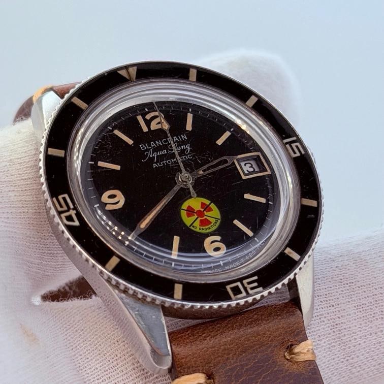 Vintage Blancpain Fifty Fathoms Aqua Lung No Radiation Bakelite Bezel Steel - 2