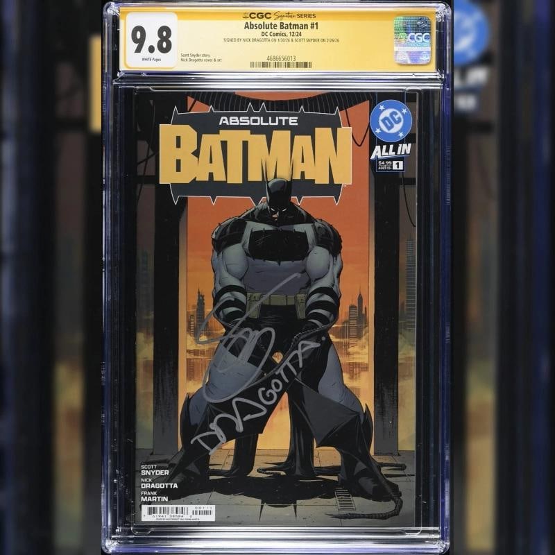 Absolute Batman #1 A CGC Signature Series 9.8 Signed By Nick Dragotta & Scott Snyder: Signed By: Scott Snyder, Nick Dragotta,Tradition: US Comics,Vintage: No,Format: Single Issue,Language: English,Autograph Authentication: Certified Guaranty Company (CGC),Superhero Team: Justice